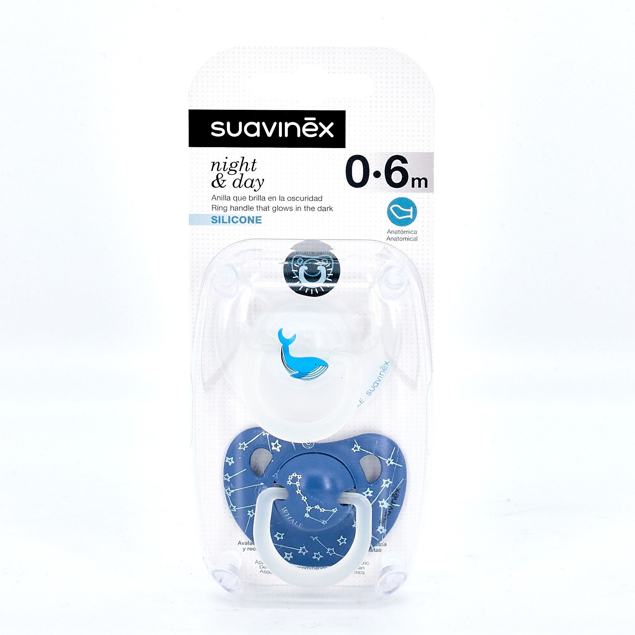 Suavinex Chupete Silicona T Anatomica Noche 0- 6 M, 2 Unidades.