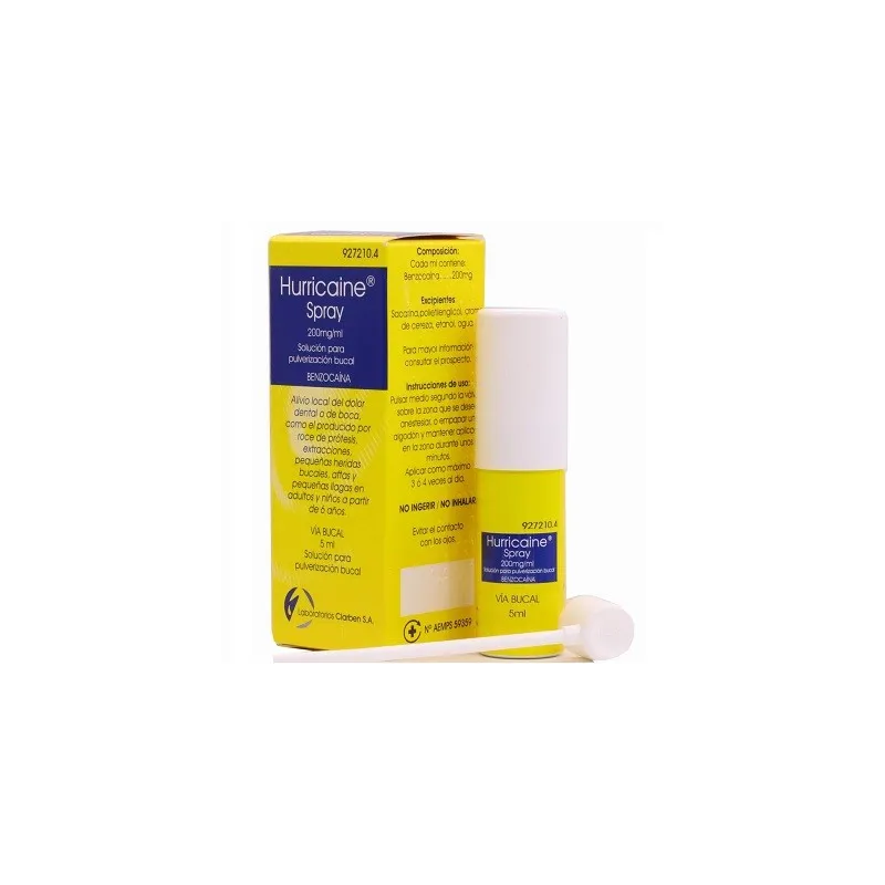 Hurricane spray 200 mg/ml solución para pulverización bucal  Benzocaína, 5 ml Hurricane spray 200 mg/ml solución para pulverización bucal  Benzocaína, 5 ml