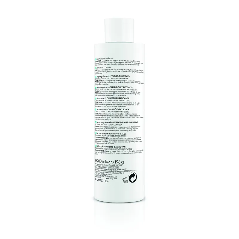 Vichy Dercos Champú Tratante Sebo Control, 200ml.