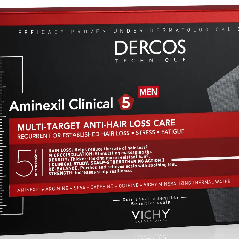Vichy Dercos Aminexil Clinical 5 Hombre, 21 Monodosis. Vichy Dercos Aminexil Clinical 5 Hombre, 21 Monodosis.