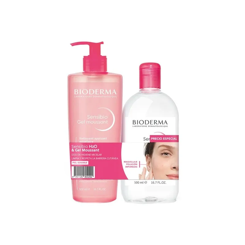 Bioderma Sensibio pack gel moussant + H2O agua micelar, 500+500 ml