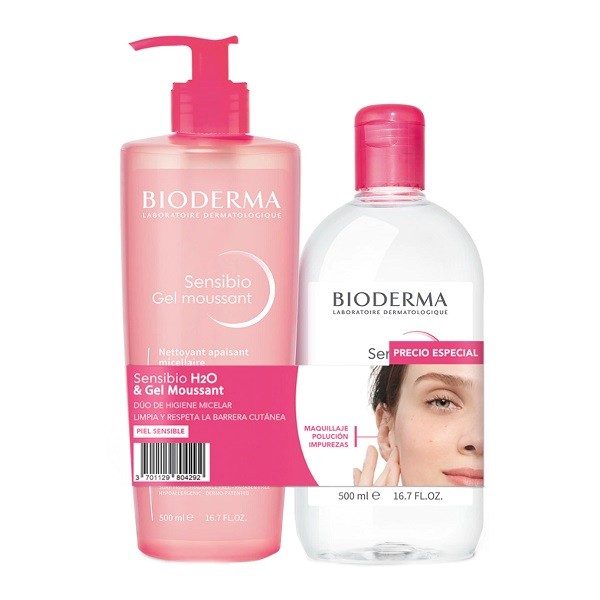 Bioderma Sensibio pack gel moussant + H2O agua micelar, 500+500 ml