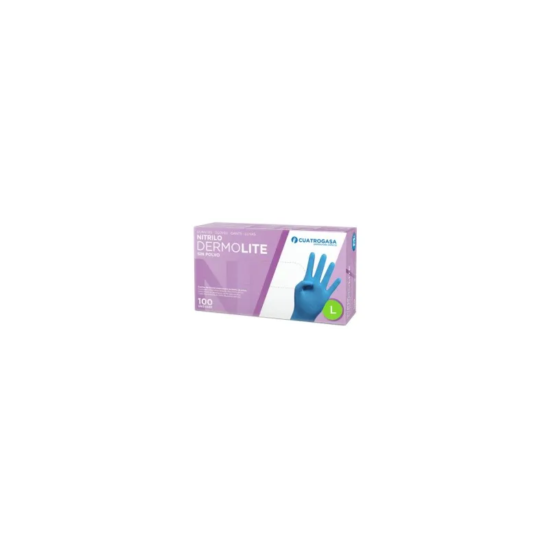 Dermolite guantes nitrilo talla L sin polvo, 100 unidades