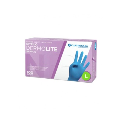 Dermolite guantes nitrilo talla L sin polvo, 100 unidades