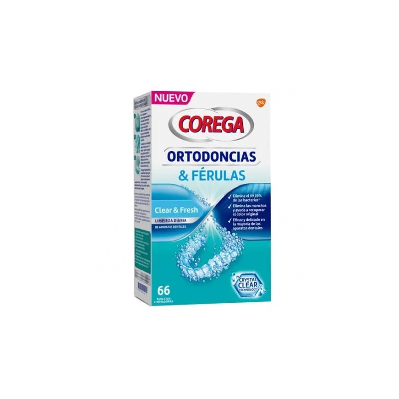 Corega Limpiador Ortodoncias Ferulas, 66 Tabletas.