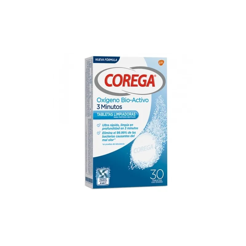 Corega Oxígeno Bio-Activo Tabletas limpiadoras, 30 tabletas.
