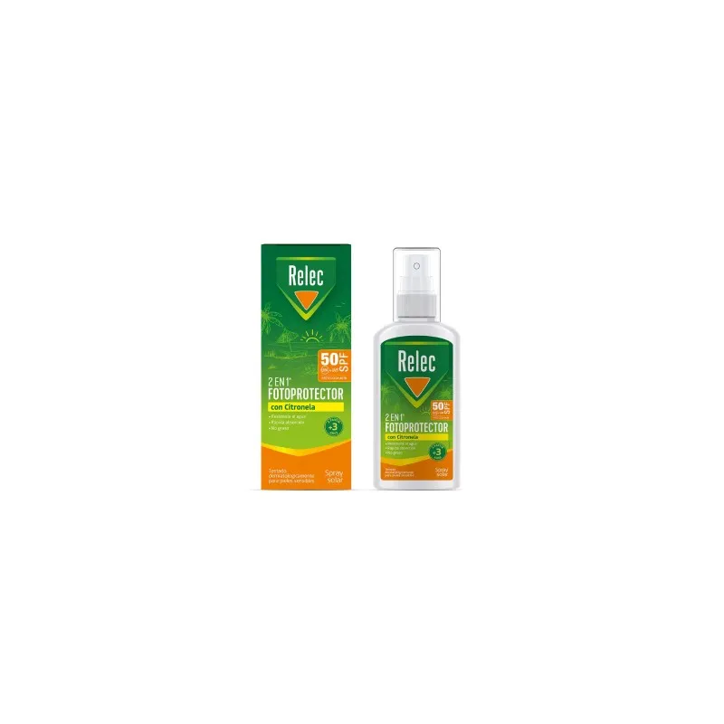 Relec 2 en 1 fotoprotector con Citronela Spray SPF50, 100 ml Relec 2 en 1 fotoprotector con Citronela Spray SPF50, 100 ml