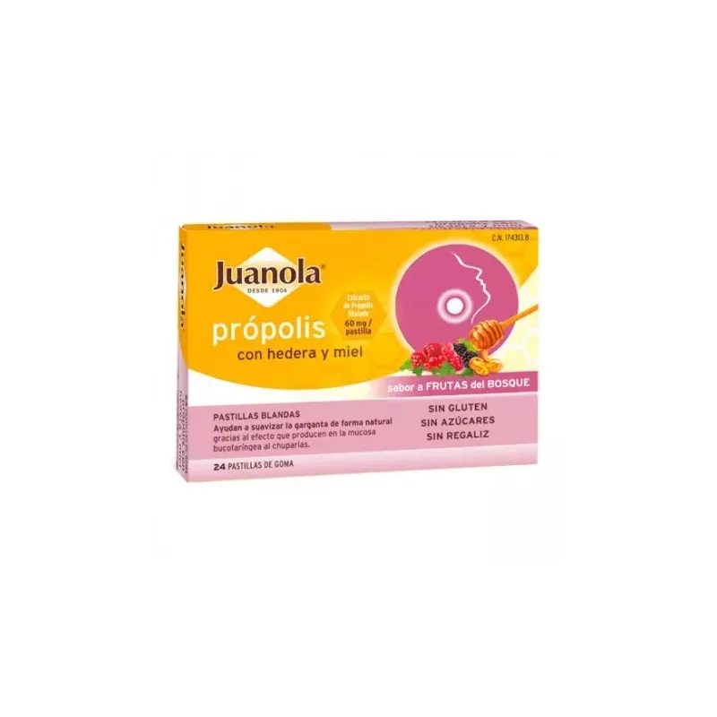 Juanola Própolis con Miel, Zinc, Hedera y Vitamina C Sabor Frutas del Bosque, 24 Pastillas.