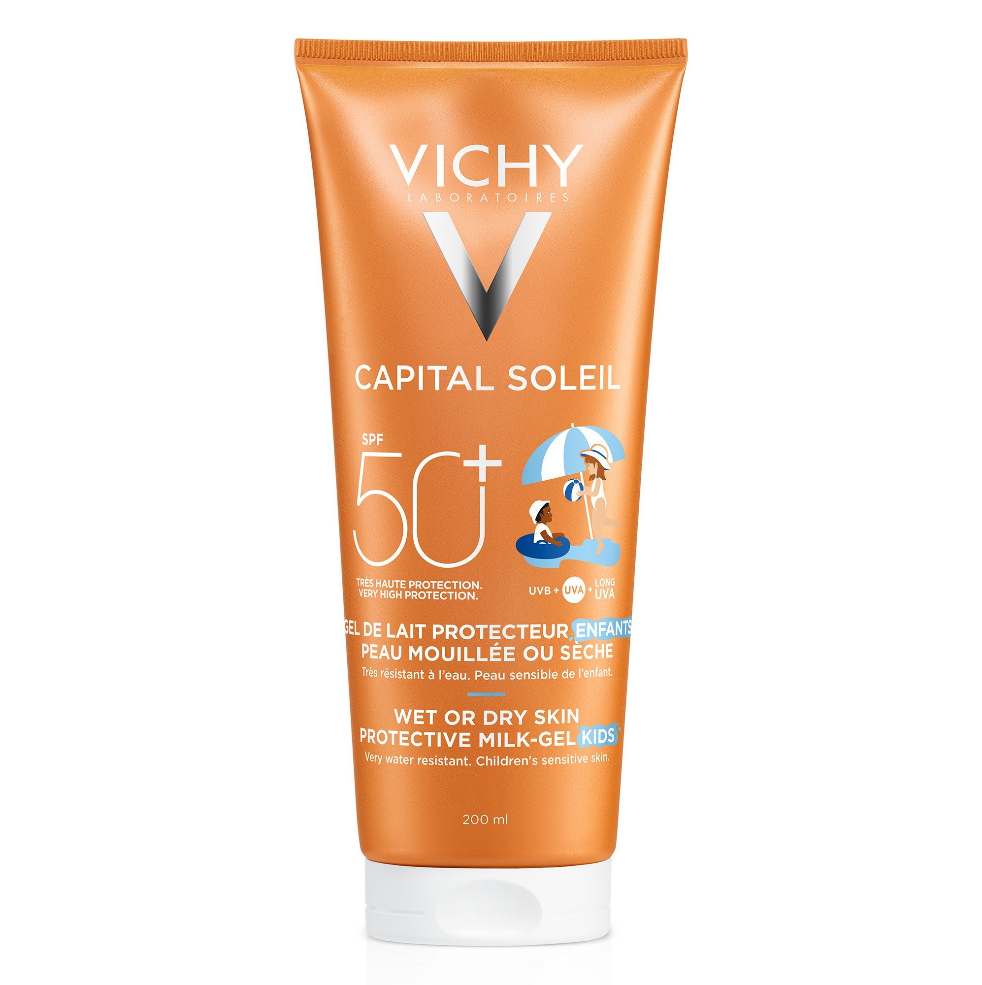Vichy Sun Gel Wet Skin SPF50+ NIños, 200ml.