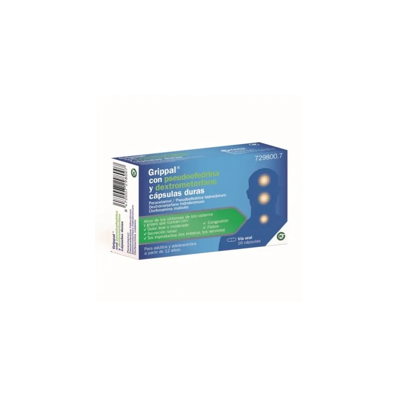 Grippal con pseudoefredrina y dextrometorfano, 16 cápsulas duras