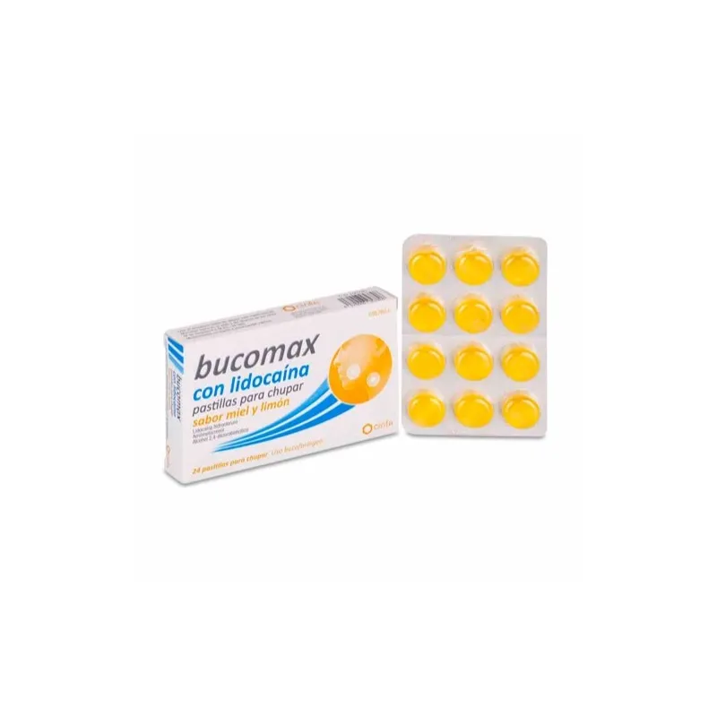 Bucomax con lidocaína, 24 pastillas para chupar sabor miel y limón