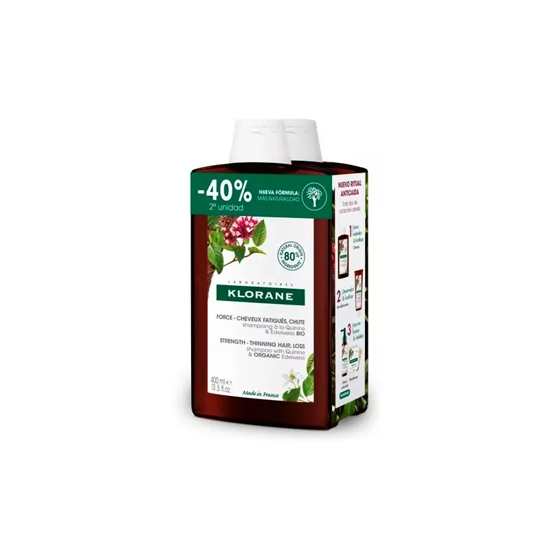 Klorane Duplo Champú a la Quinina con Vitamina B, 2x400 ml.
