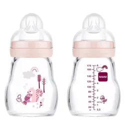 MAM Feel Good biberón cristal rosa 0M+, 170 ml
