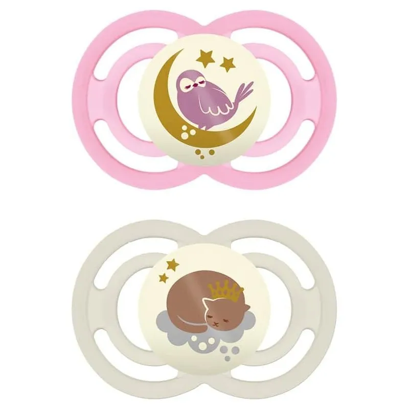 MAM Chupete Silicona Fisiologico Perfect Night Rosa +6M, 2 unidades
