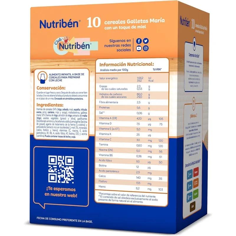 Nutriben 10 Cereales Miel, Galletas María 600g | Farmacia Barata