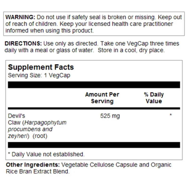 Solaray Devil's Claw Root 525mg - 100 vegcaps | Farmacia Barata