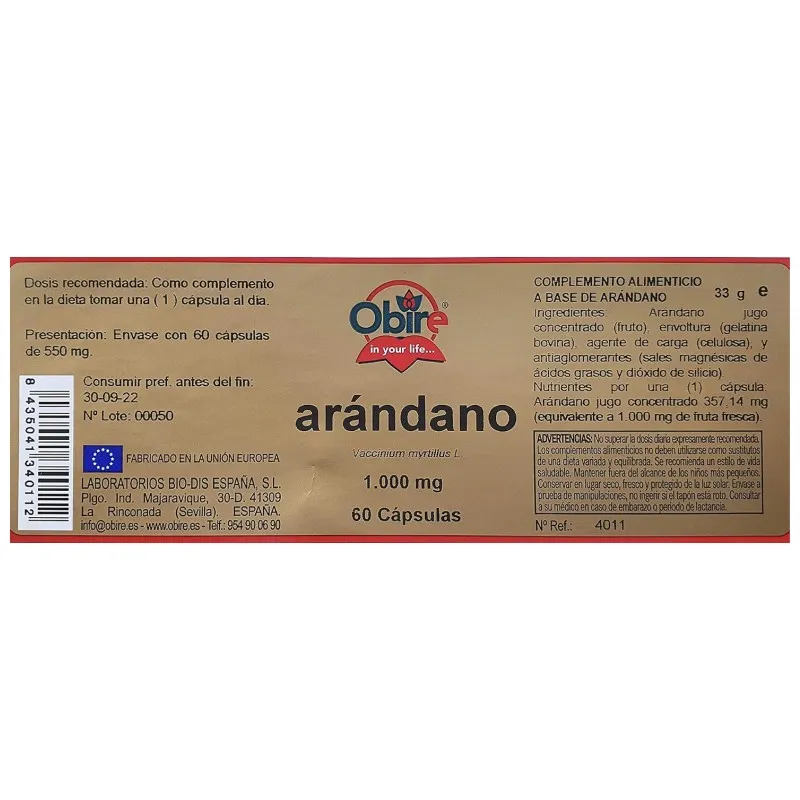 Obire Arándano 1000 mg | Farmacia Barata Obire Arándano 1000 mg | Farmacia Barata