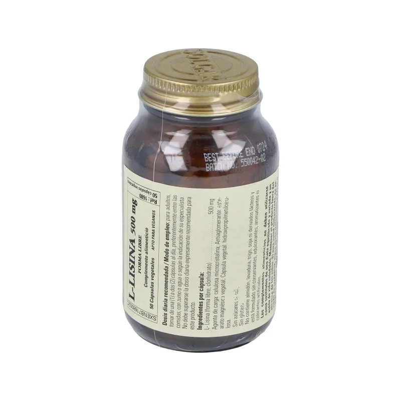 Solgar L-Lisina 500 mg, 50 Caps. Veg. | Farmacia Barata Solgar L-Lisina 500 mg, 50 Caps. Veg. | Farmacia Barata