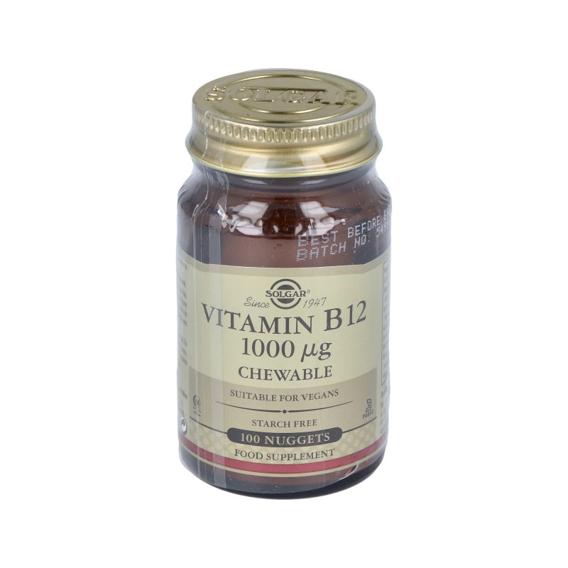 Solgar Vit B12 1000 mcg Cianocobalamina, 100 Comp. Masticables.