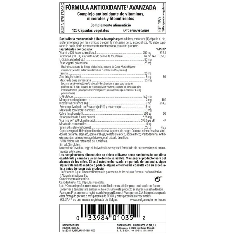 Solgar Nutrientes Antioxidantes Advanced | Farmacia Barata Solgar Nutrientes Antioxidantes Advanced | Farmacia Barata