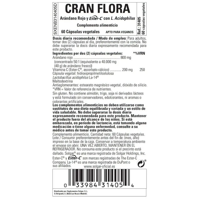 Solgar Cran Flora, 60 Caps Vegetales | Farmacia Barata