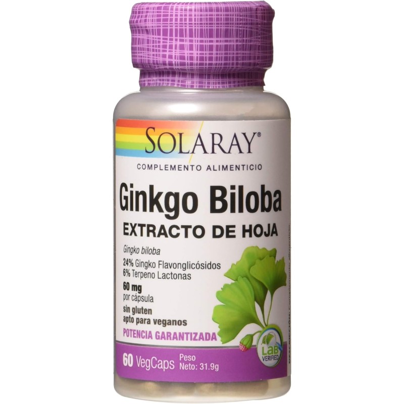 Solaray Ginkgo Biloba 60 mg, 60 cápsulas vegetales
