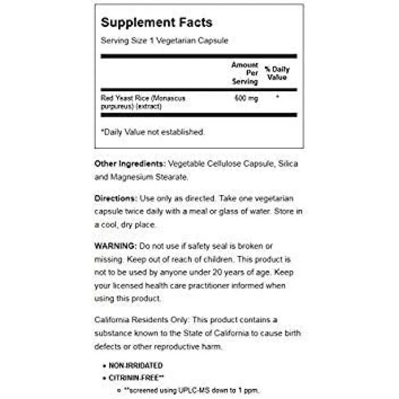 Solaray Levadura Arroz Rojo | Farmacia Barata