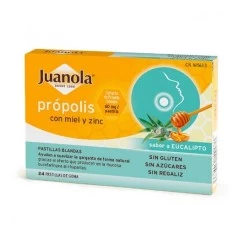 JUANOLA PROPOLIS MIEL Y ZINC 24 PASTILLAS DE GOMA SABOR EUCALIPTO