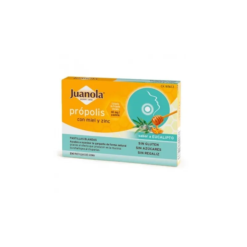 JUANOLA PROPOLIS MIEL Y ZINC 24 PASTILLAS DE GOMA SABOR EUCALIPTO