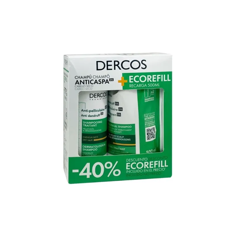 Pack Dercos Champu Anticaspa Cabello Seco 390ml+ Recarga Ecorefill 390ml