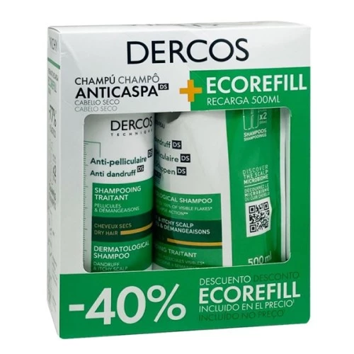 Pack Dercos Champu Anticaspa Cabello Seco 390ml+ Recarga Ecorefill 390ml