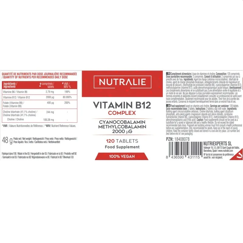 Nutralie vitamina B12 complex etiqueta Nutralie vitamina B12 complex etiqueta