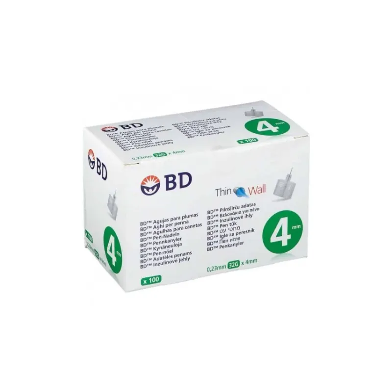 AGUJA PARA PLUMAS ESTERIL BD 32 G (0.23 MM X 4 MM) 100 U/CAJA