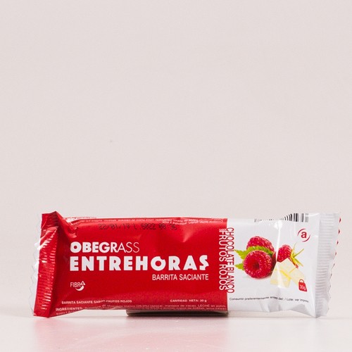 Obegrass Entrehoras Barrita Saciante Chocolate Blanco y Frutos Rojos.