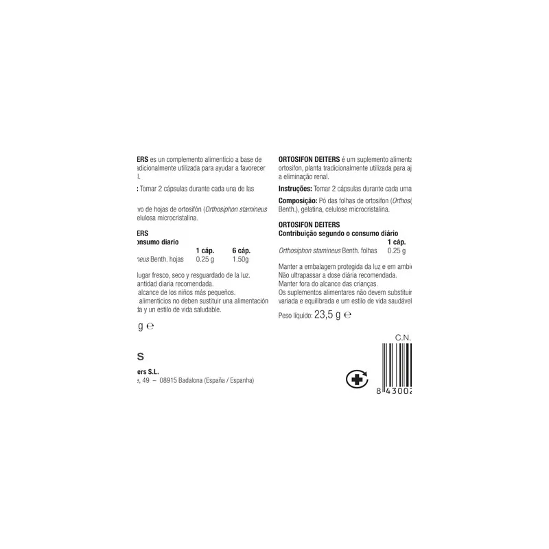 Ortosifón 60cap Deiters | Farmacia Barata