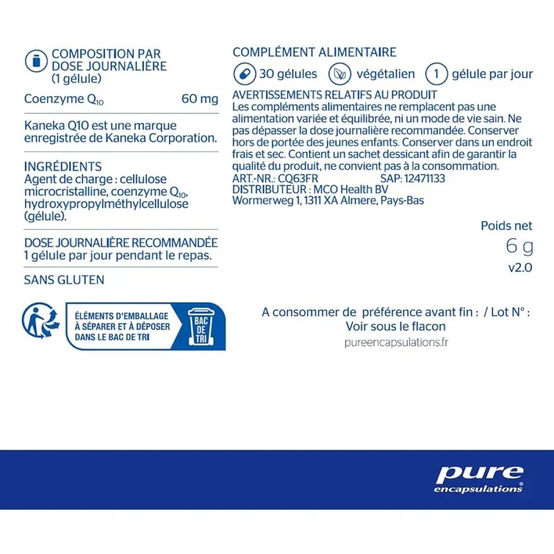 Pure CoQ10 con PQQ, 30 Cápsulas Vegetales