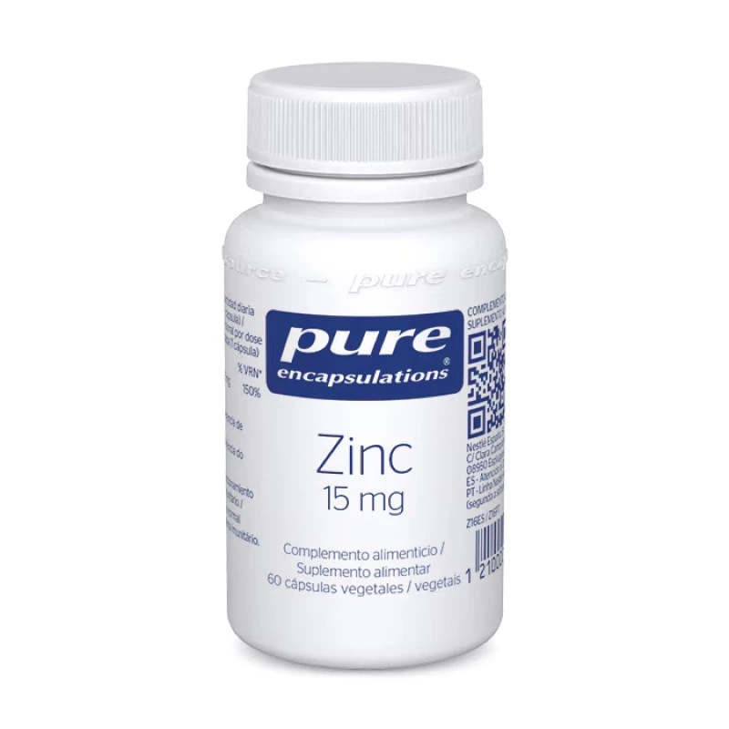 Pure Zinc 15 mg, 60 Cápsulas Vegetales