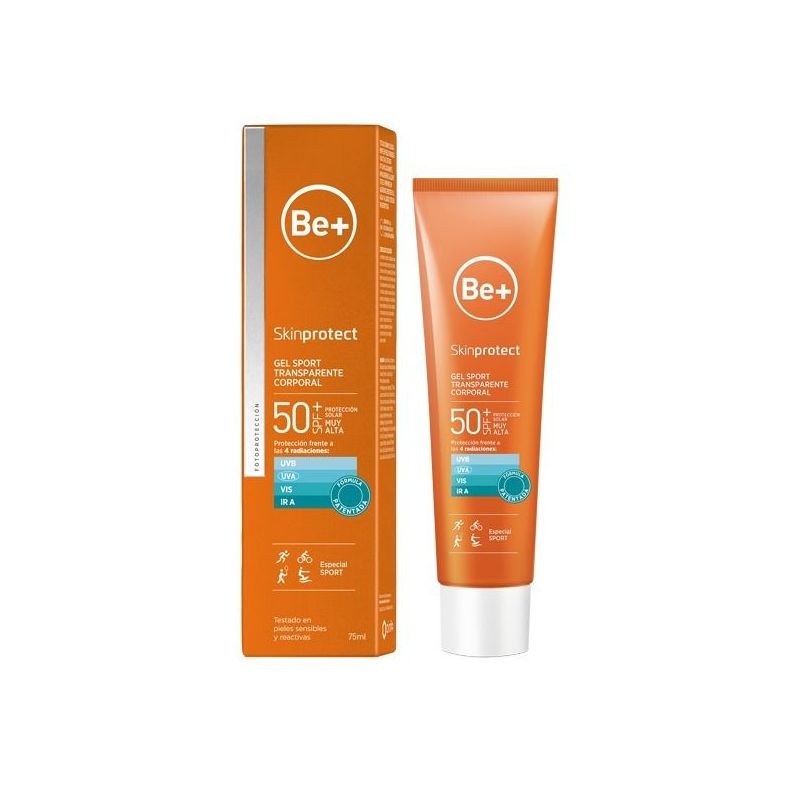 BE+ Skinprotect Gel Sport Transparente Corporal SPF50+, 75 ml