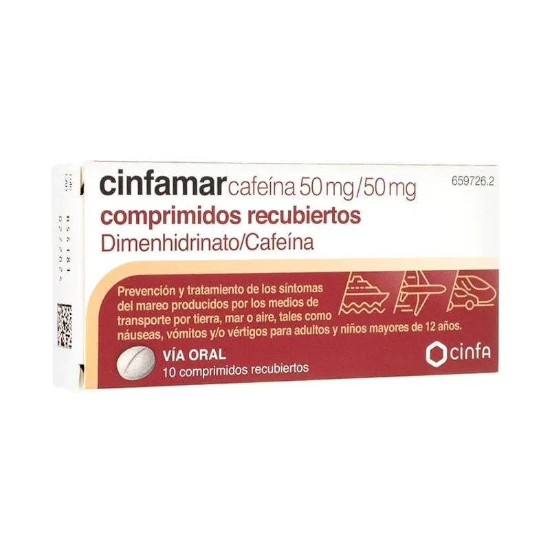 Cinfamar Cafeína 50mg, 10 comprimidos recubiertos