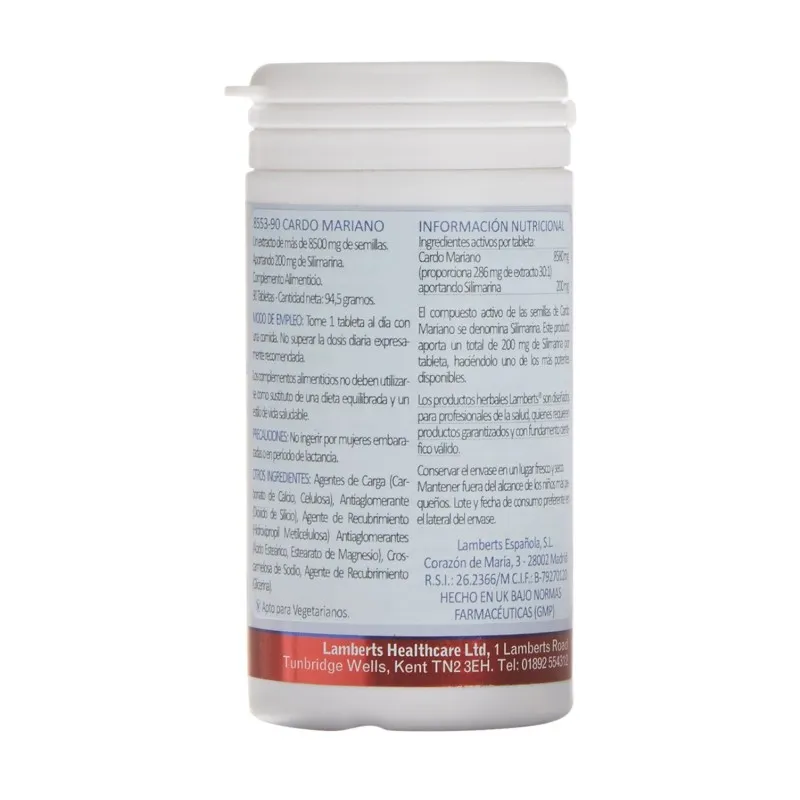 LAMBERTS Cardo Mariano 8500 mg, 90 comprimidos. LAMBERTS Cardo Mariano 8500 mg, 90 comprimidos.