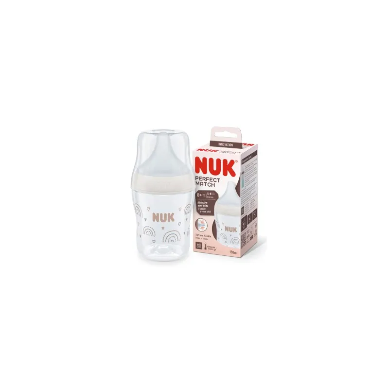 Nuk Biberon PP Silicona Perfect Match Flujo S Arcoiris, 150 ml Nuk Biberon PP Silicona Perfect Match Flujo S Arcoiris, 150 ml