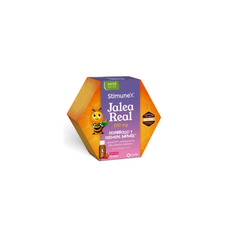 Sante Verte Stimunex Jalea Real Desarrollo y Defensas Infantil Sabor Fresa, 20 viales 10 ml