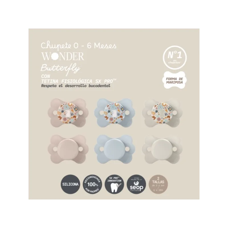 Suavinex chupete Wonder Butterfly 0-6 meses con tetina SX PRO propiedades