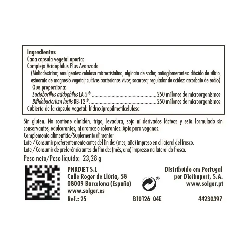 Solgar Advanced Acidophilus Plus, 120 Cápsulas Vegetales. Solgar Advanced Acidophilus Plus, 120 Cápsulas Vegetales.