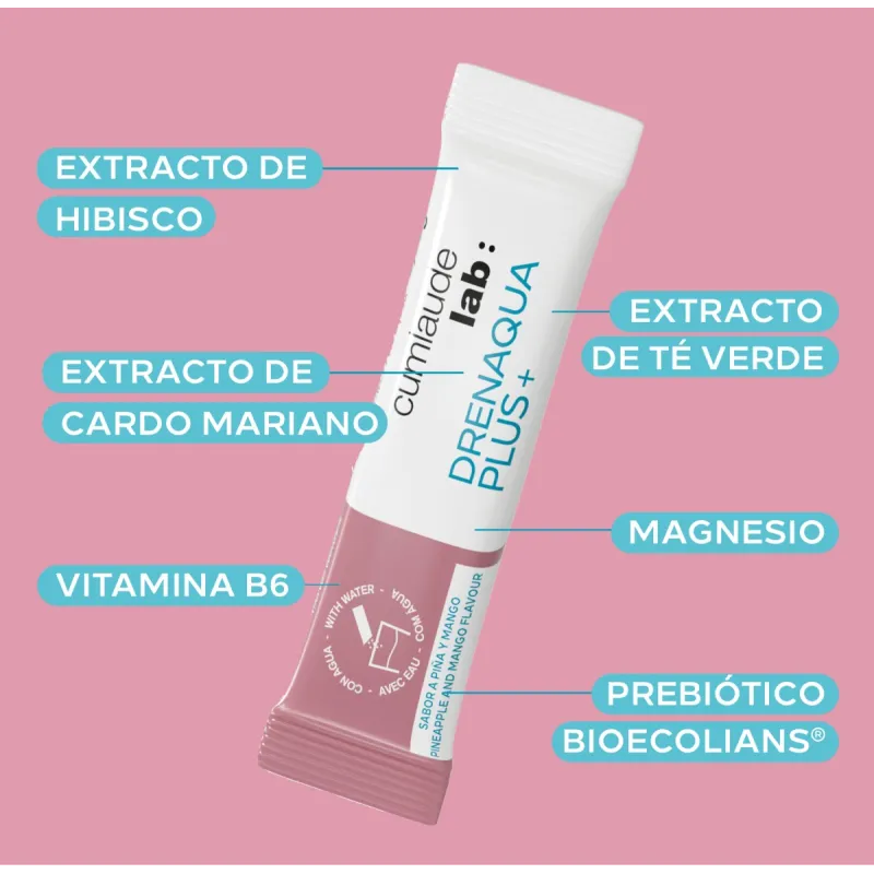 Cumlaude Drenaqua Plus Sabor Piña y Mango, 14 sticks