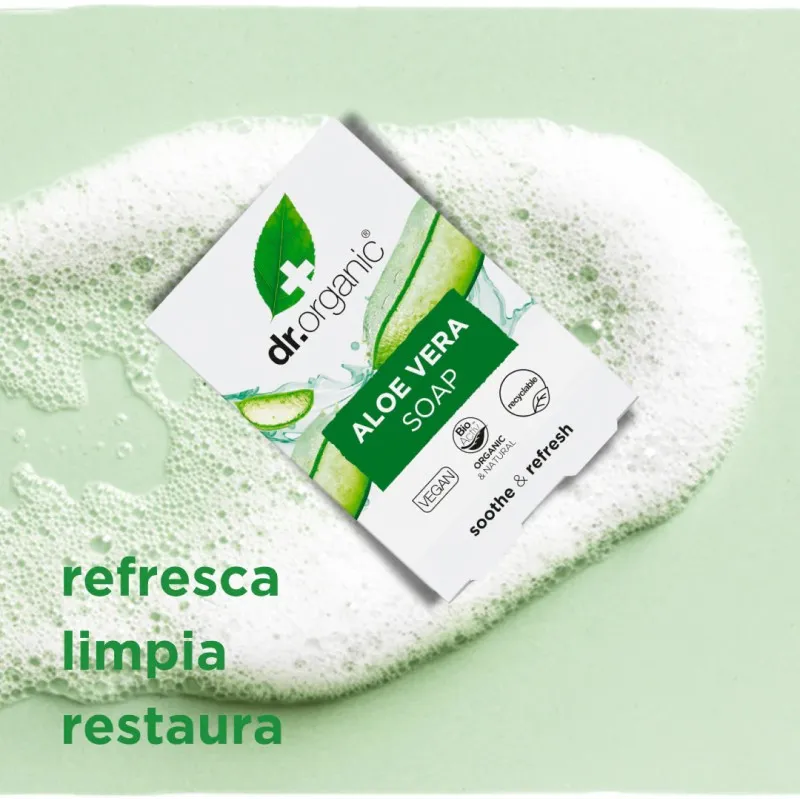 Dr Organic Pastilla de jabón Aloe Vera, 100g.