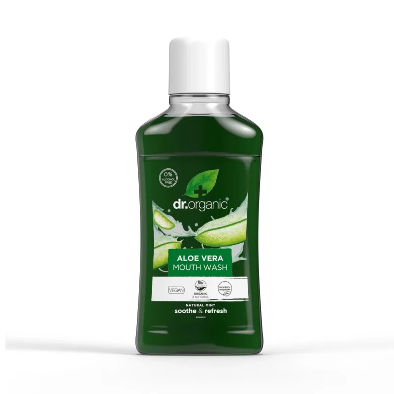 Dr Organic Enjuague bucal de Aloe Vera, 500ml.