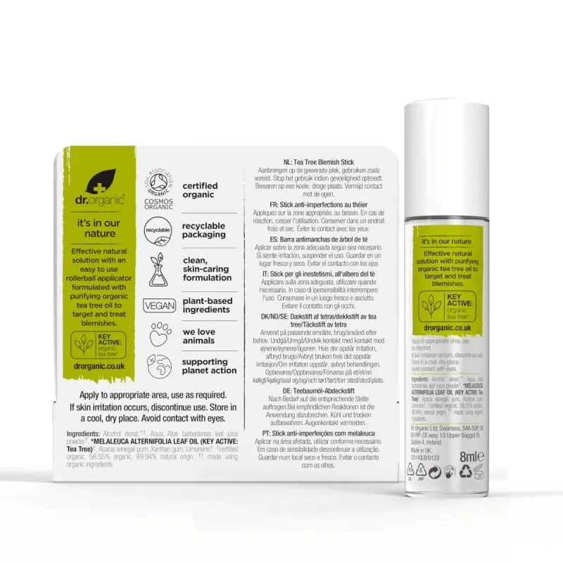 Dr Organic Stick para granos de Árbol de Té, 8ml. Dr Organic Stick para granos de Árbol de Té, 8ml.