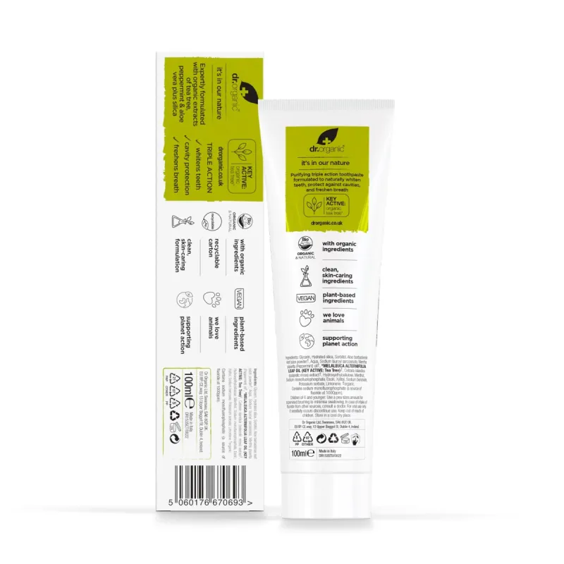 Dr Organic Pasta de dientes de Árbol de Té, 100ml.