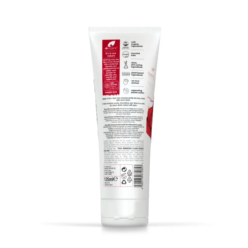 Dr Organic Exfoliante facial Rose Otto, 125ml.